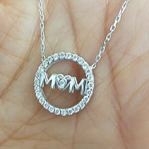 MOM heart Round CZ Necklace 18" inches mom necklace